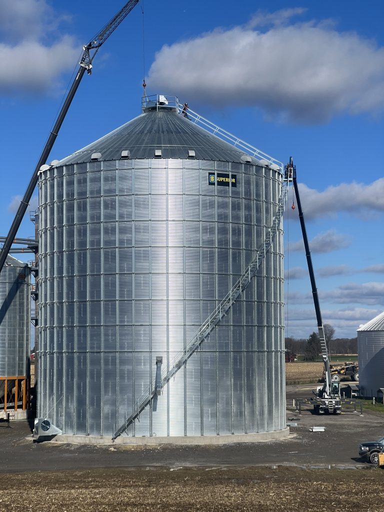 Superior 75 foot grain bin in Orwell Ohio built by Sayre Farms